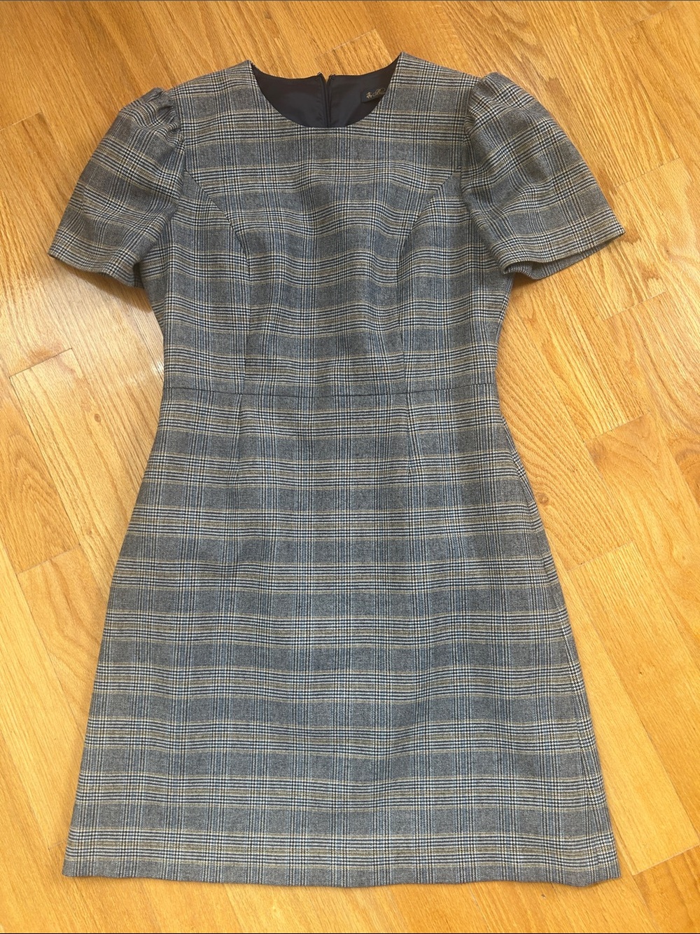 BROOKS BROTHERS Gray Plaid Short-Sleeve Dress